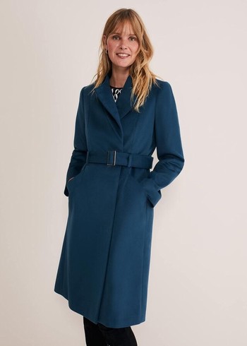 Phase Eight Susie Collarless Wrap Coats Blue USA | 4239078-UD